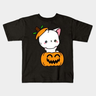 Funny angora cat is in a pumpkin Kids T-Shirt